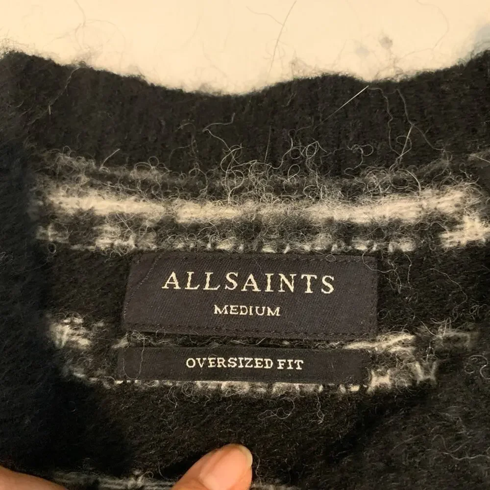 AllSaints Sweater Mens M Medium Oskar Striped Oversized Fit Wool Alpaca Blend